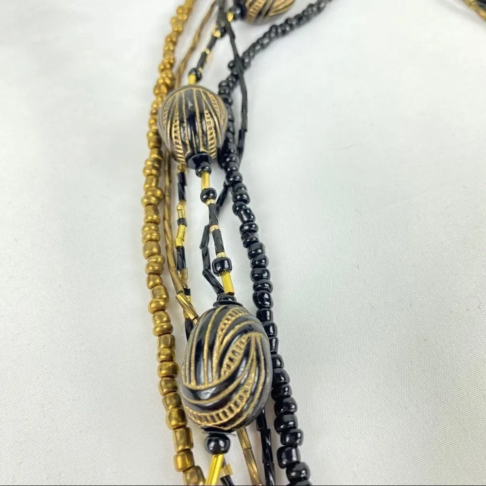 Boho Multi Strand Necklace & Earrings‎ Black Gold
